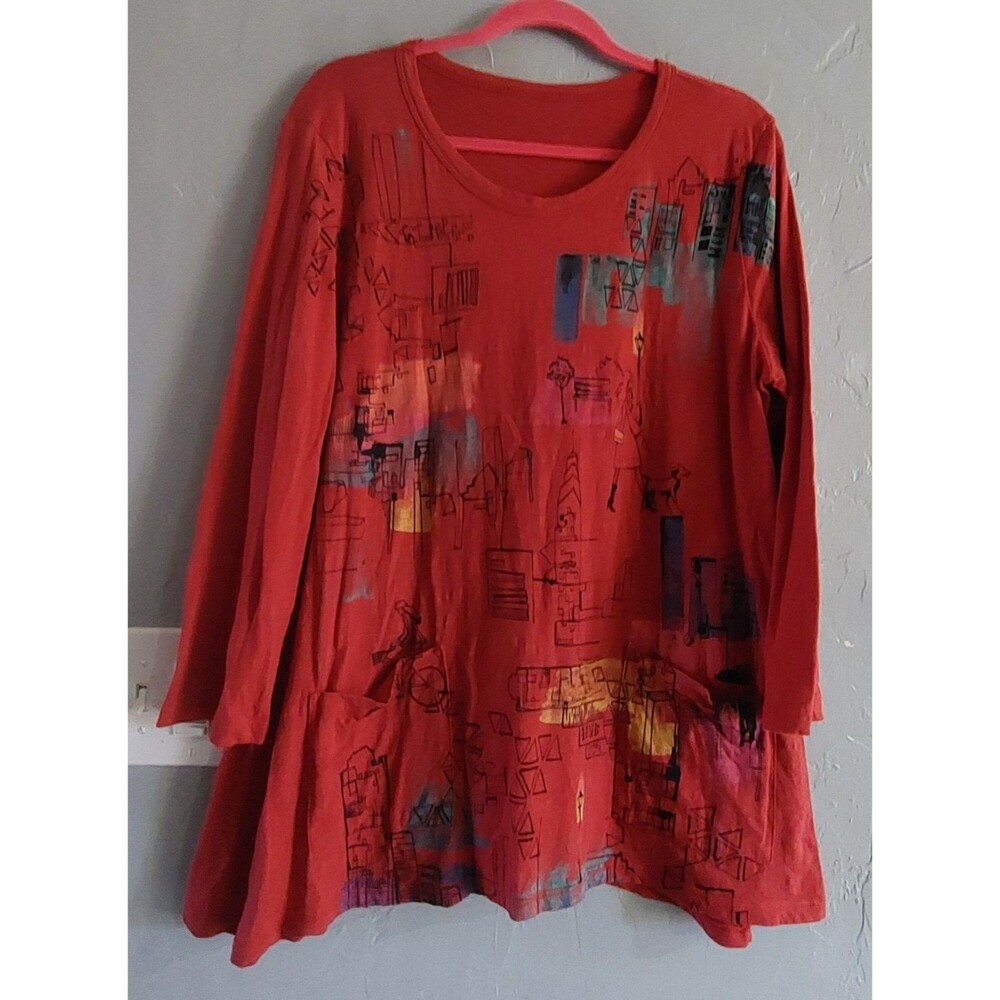 Vintage Tops Tunic Womens Size PXL, Made In USA, Artistic Print,Pocker Front